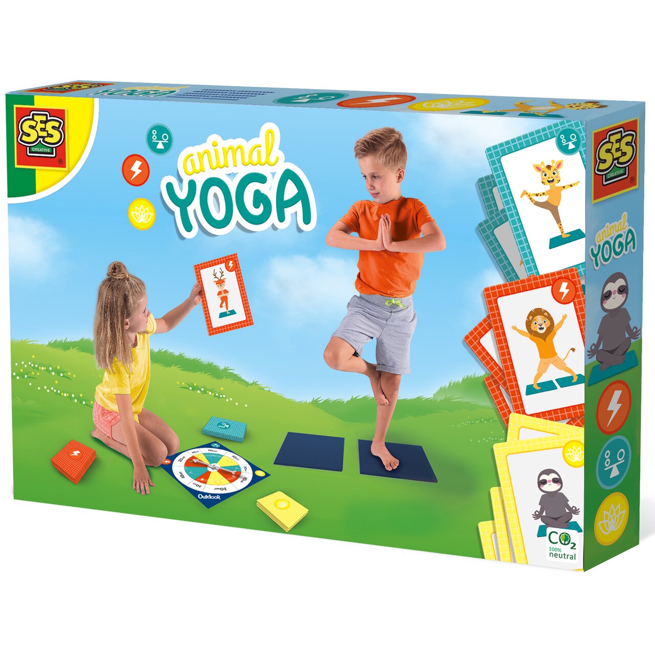 SES Creative: Animal Yoga - Kids Indoor/Outdoor Game, 27 Animal Themed Yoga Cards & 2 Mats, Family Fitness & Sport Activity, Active Play, Kids Ages 3+
